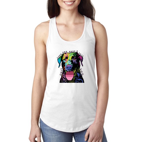Love Can Make a Tail Wag Pitbull Dog Lover Ladies Racerback Tank Top, White, X-Large