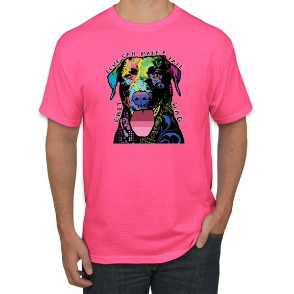 Love Can Make a Tail Wag Pitbull Dog Lover Men's Graphic T-Shirt, Neon Pink, Large