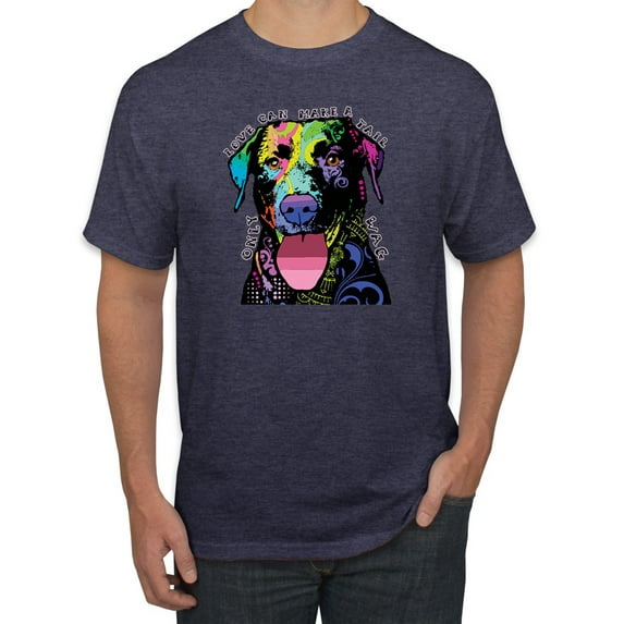 Love Can Make a Tail Wag Pitbull Dog Lover Men's Graphic T-Shirt, Vintage Heather Navy, Large