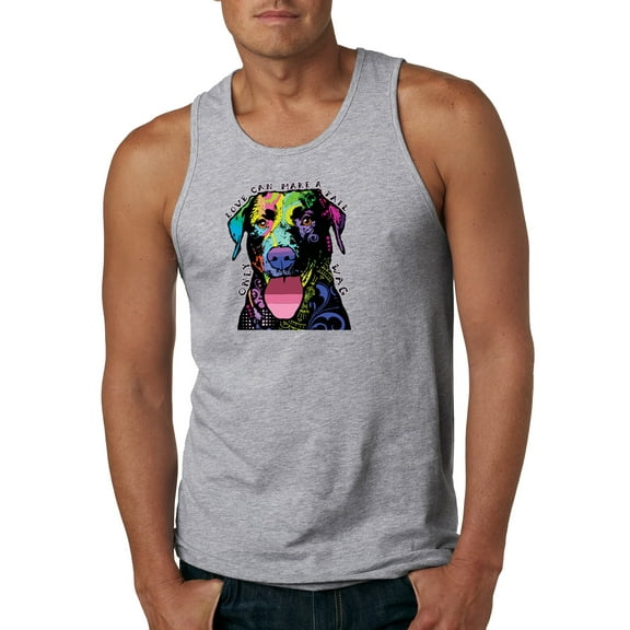 Love Can Make a Tail Wag Pitbull Dog Lover Mens Graphic Tank Top, Heather Grey, 3XL