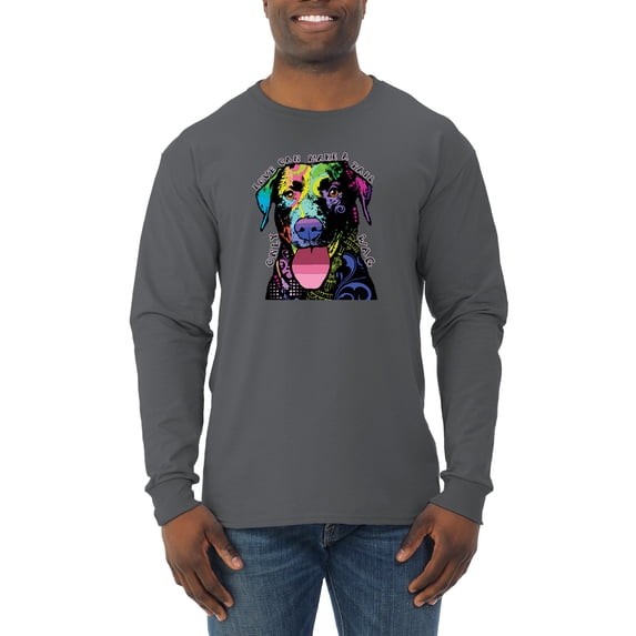 Love Can Make a Tail Wag Pitbull Dog Lover Mens Long Sleeve Shirt, Charcoal, Small