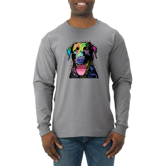 Love Can Make a Tail Wag Pitbull Dog Lover Mens Long Sleeve Shirt, Heather Grey, Small