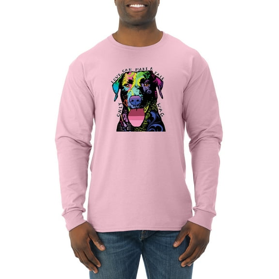 Love Can Make a Tail Wag Pitbull Dog Lover Mens Long Sleeve Shirt, Light Pink, Large