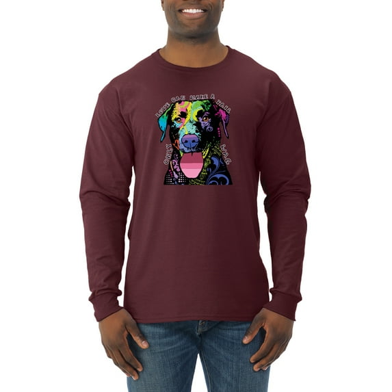 Love Can Make a Tail Wag Pitbull Dog Lover Mens Long Sleeve Shirt, Maroon, 3XL