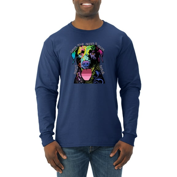 Love Can Make a Tail Wag Pitbull Dog Lover Mens Long Sleeve Shirt, Navy, Small
