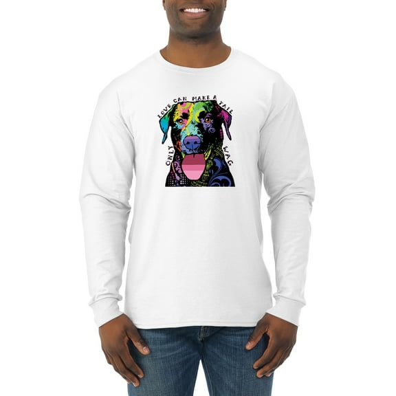 Love Can Make a Tail Wag Pitbull Dog Lover Mens Long Sleeve Shirt, White, Medium