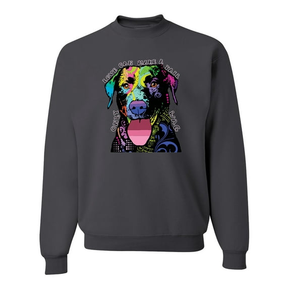Love Can Make a Tail Wag Pitbull Dog Lover Unisex Crewneck Graphic Sweatshirt, Charcoal, Small