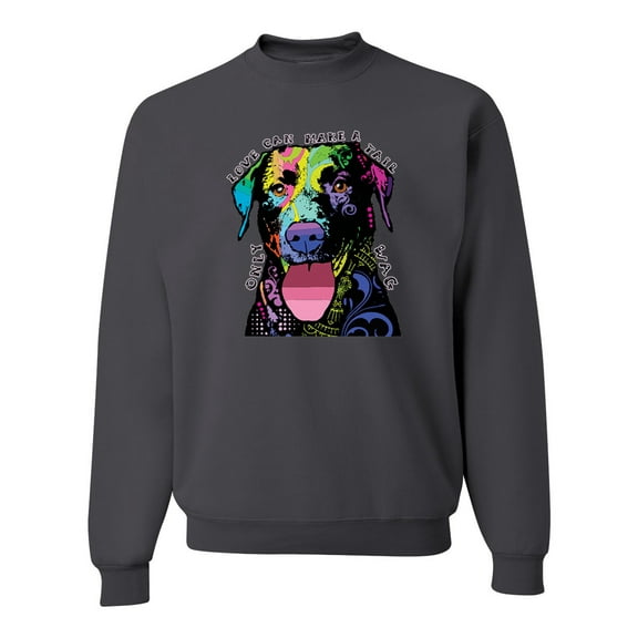 Love Can Make a Tail Wag Pitbull Dog Lover Unisex Crewneck Graphic Sweatshirt, Charcoal, X-Large