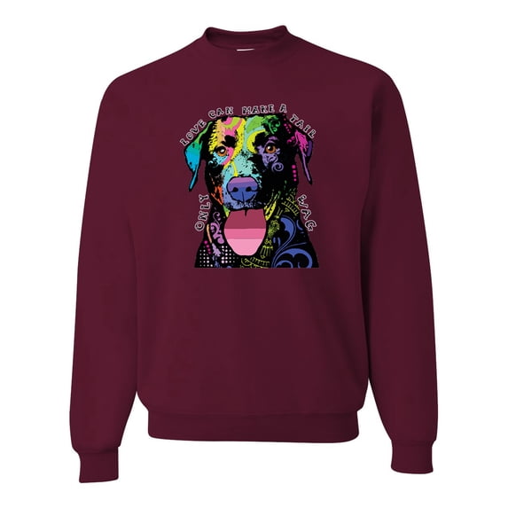 Love Can Make a Tail Wag Pitbull Dog Lover Unisex Crewneck Graphic Sweatshirt, Maroon, Large