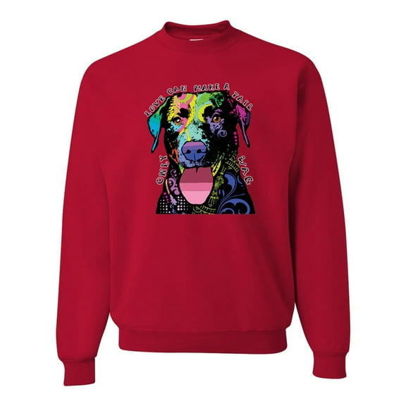 Love Can Make a Tail Wag Pitbull Dog Lover Unisex Crewneck Graphic Sweatshirt, Red, X-Large