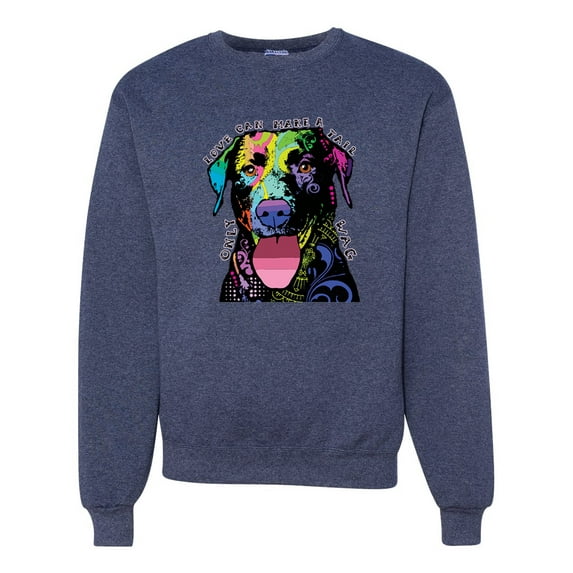 Love Can Make a Tail Wag Pitbull Dog Lover Unisex Crewneck Graphic Sweatshirt, Vintage Heather Navy, Large