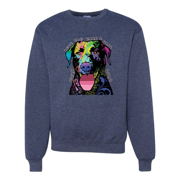 Love Can Make a Tail Wag Pitbull Dog Lover Unisex Crewneck Graphic Sweatshirt, Vintage Heather Navy, X-Large
