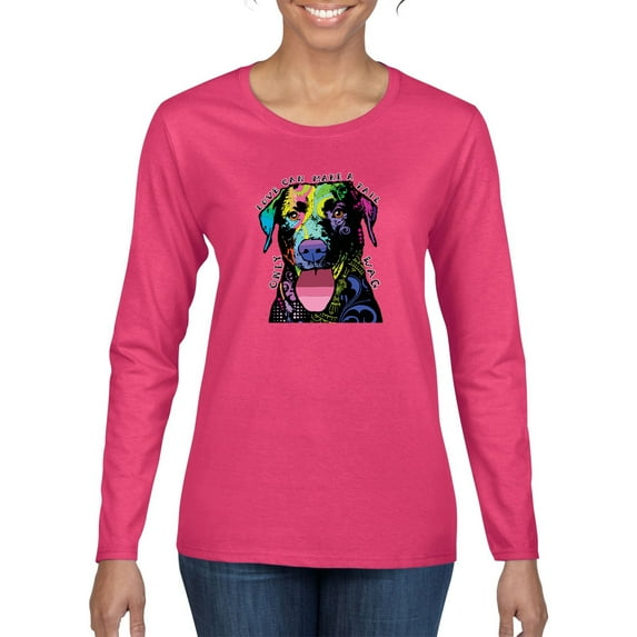 Love Can Make a Tail Wag Pitbull Dog Lover Womens Graphic Long Sleeve T-Shirt, Fuschia, Small