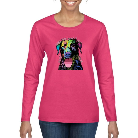 Love Can Make a Tail Wag Pitbull Dog Lover Womens Graphic Long Sleeve T-Shirt, Fuschia, Small