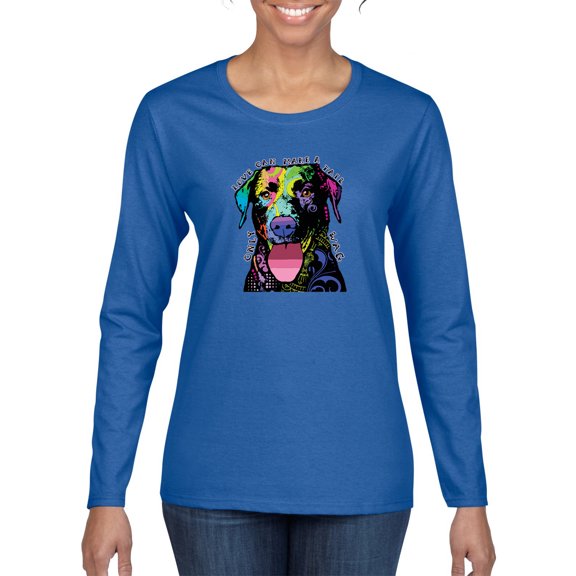 Love Can Make a Tail Wag Pitbull Dog Lover Womens Graphic Long Sleeve T-Shirt, Royal, Medium