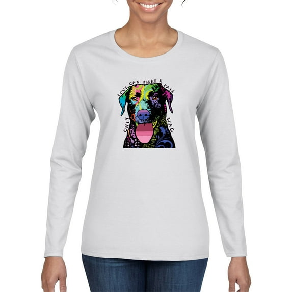 Love Can Make a Tail Wag Pitbull Dog Lover Womens Graphic Long Sleeve T-Shirt, White, Medium