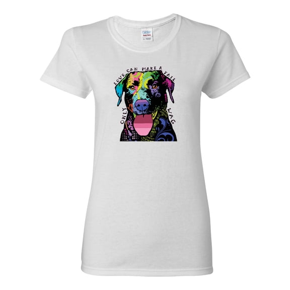 Love Can Make a Tail Wag Pitbull Dog Lover Womens Graphic T-Shirt, White, X-Large