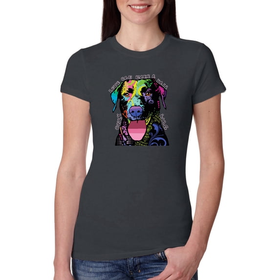 Love Can Make a Tail Wag Pitbull Dog Lover Womens Slim Fit Junior Tee, Dark Grey, Large