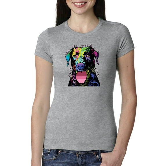 Love Can Make a Tail Wag Pitbull Dog Lover Womens Slim Fit Junior Tee, Heather Grey, 2XL