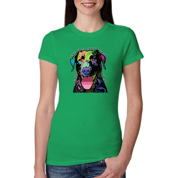 Love Can Make a Tail Wag Pitbull Dog Lover Womens Slim Fit Junior Tee, Kelly, Medium