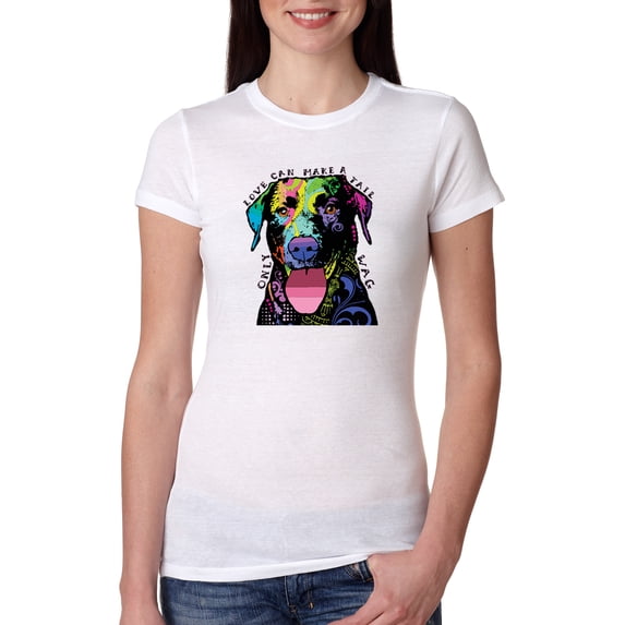 Love Can Make a Tail Wag Pitbull Dog Lover Womens Slim Fit Junior Tee, White, X-Large