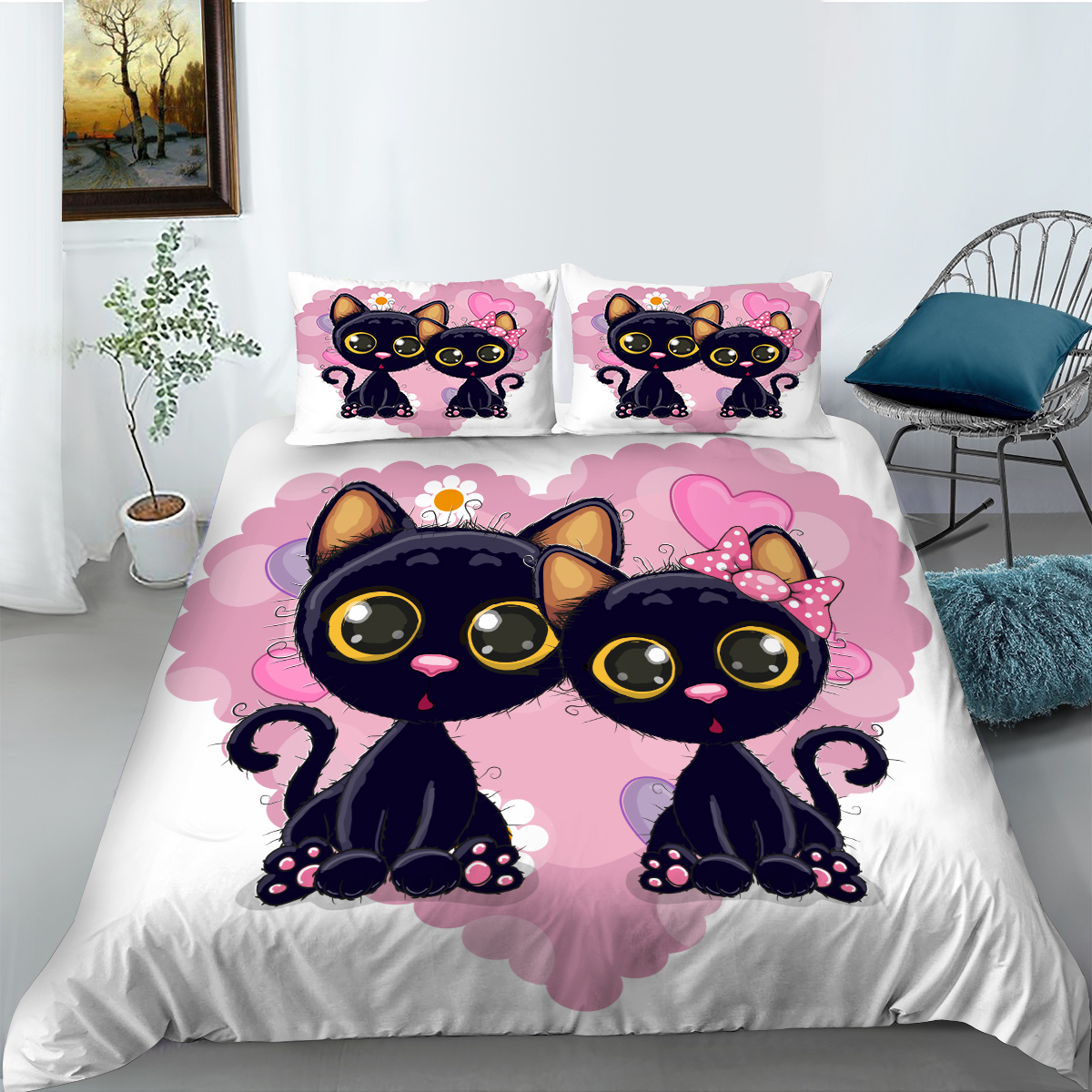 Love Cat Cartoon Design Bedding, Kids Girls Use Bedding Sets - Walmart.com
