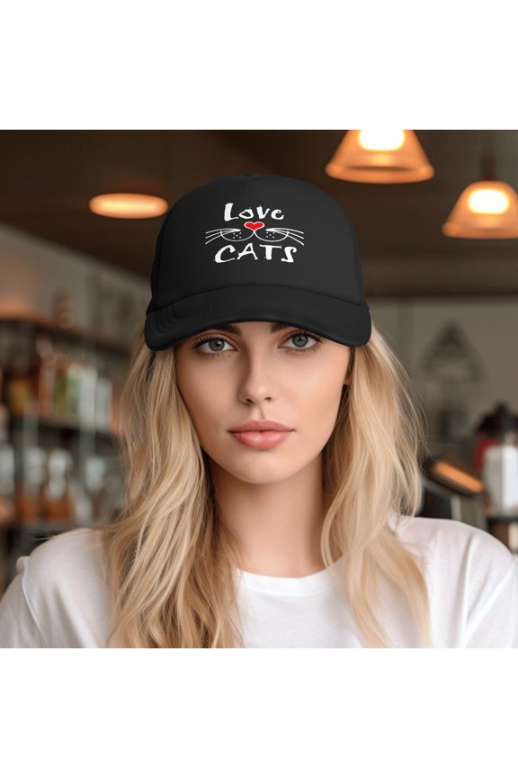 Love Cat Pattern Baseball Cap Trucker Hat for Women Men