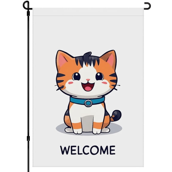 Love Cat Porch Flags Double Colored Cartoon Style Fluffy Cat Kitten Hanging Decoration Versatile Smiling Cat Chic Garden Flag - Decoration for Backyard Garden Patio Outdoor Balcony (28x40inch)