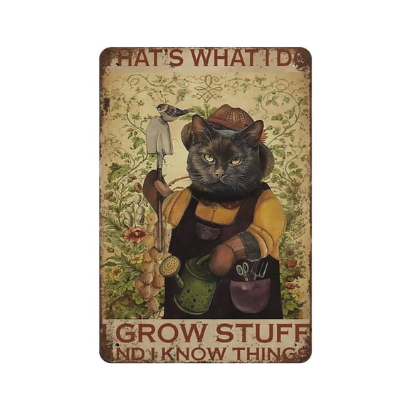Love Cat tin sign, Love Gardening tin sign, Grow Stuff And Know Things tin sign, Vintage Cat tin sign, Gardening Cat tin sign,Retro style,farmhouse,bar,garage, tin sign 12x 16 inches