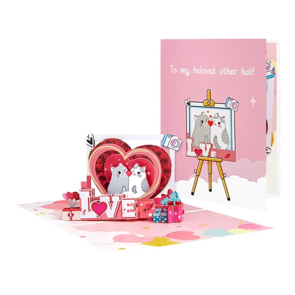 Love Cats 3D Pop Up Valentine's Day Card for Her, Anniversary Cards for Wife, Birthday Cards with Envelope, Wedding Thank You Card, Romantic Greeting Card