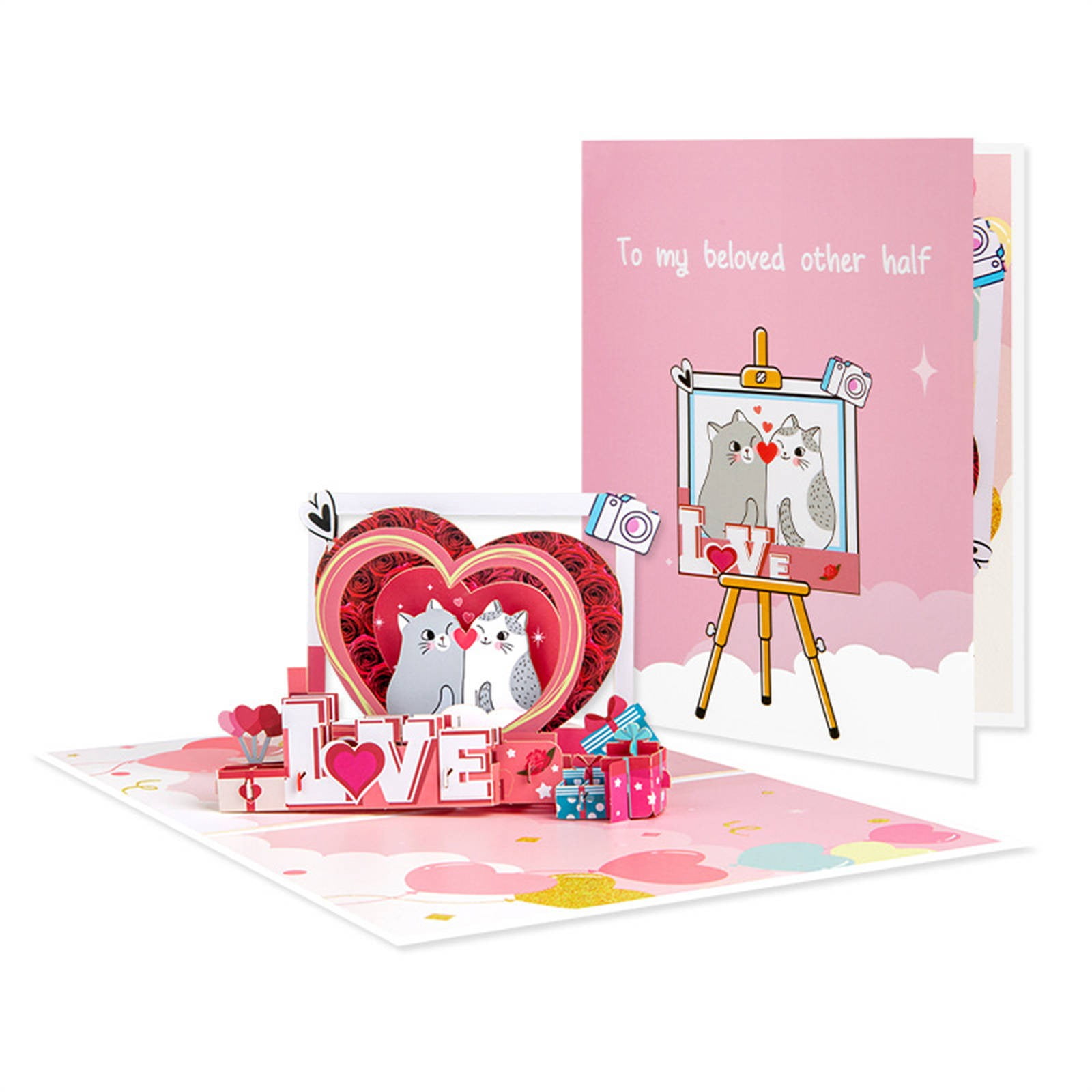 Love Cats 3D Valentines Day Card For Her Up Anniversary Cards For Wife ...