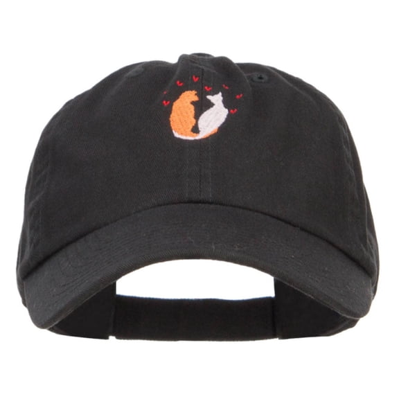 Love Cats Heart Embroidered Low Cap - Black OSFM