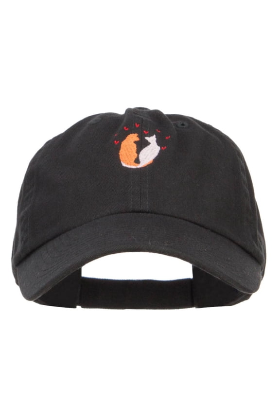Love Cats Heart Embroidered Low Cap - Black OSFM