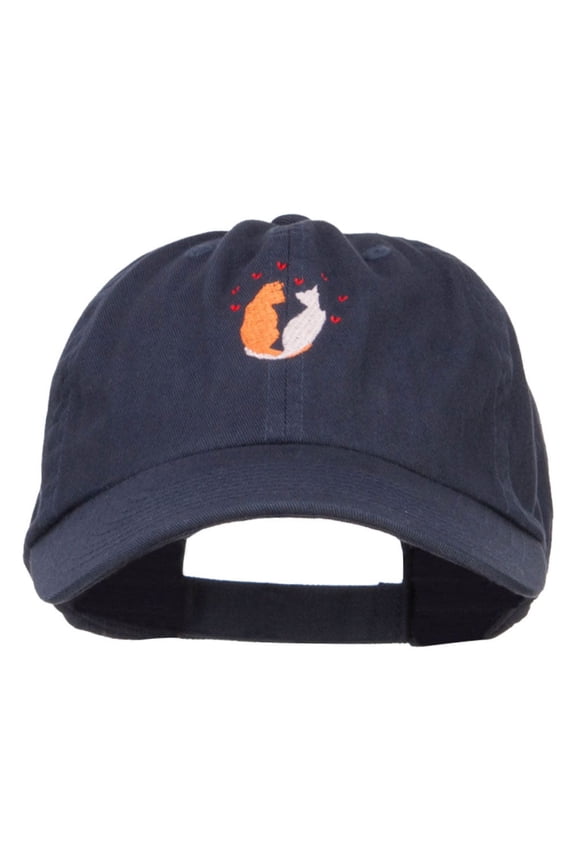 Love Cats Heart Embroidered Low Cap - Navy OSFM