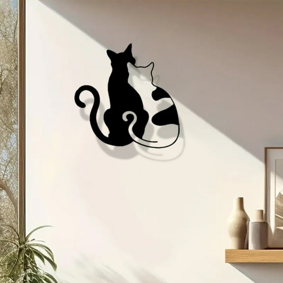 Love Cats Metal Wall Art Decor Iron Hollow Rose Sculpture Hanging Rustic Cat