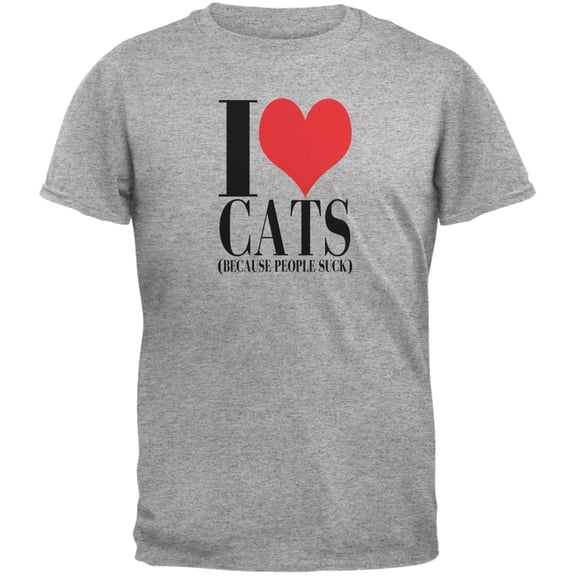 Love Cats People Suck Heather Grey Adult T-Shirt - Large