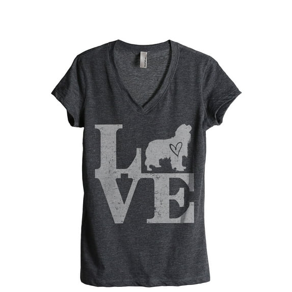 Love Cavalier King Charles Women's Fashion Relaxed V-Neck T-Shirt Tee Charcoal Gray Large