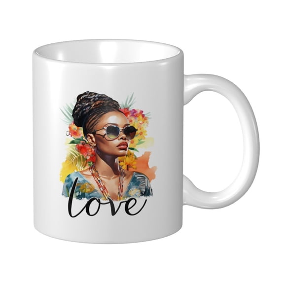 Love Ceramic Coffee Mug, Black History Month Gift for Black Women Men - 11oz Tea Mug, Empowering African American Tea Cup, Melanin Gifts