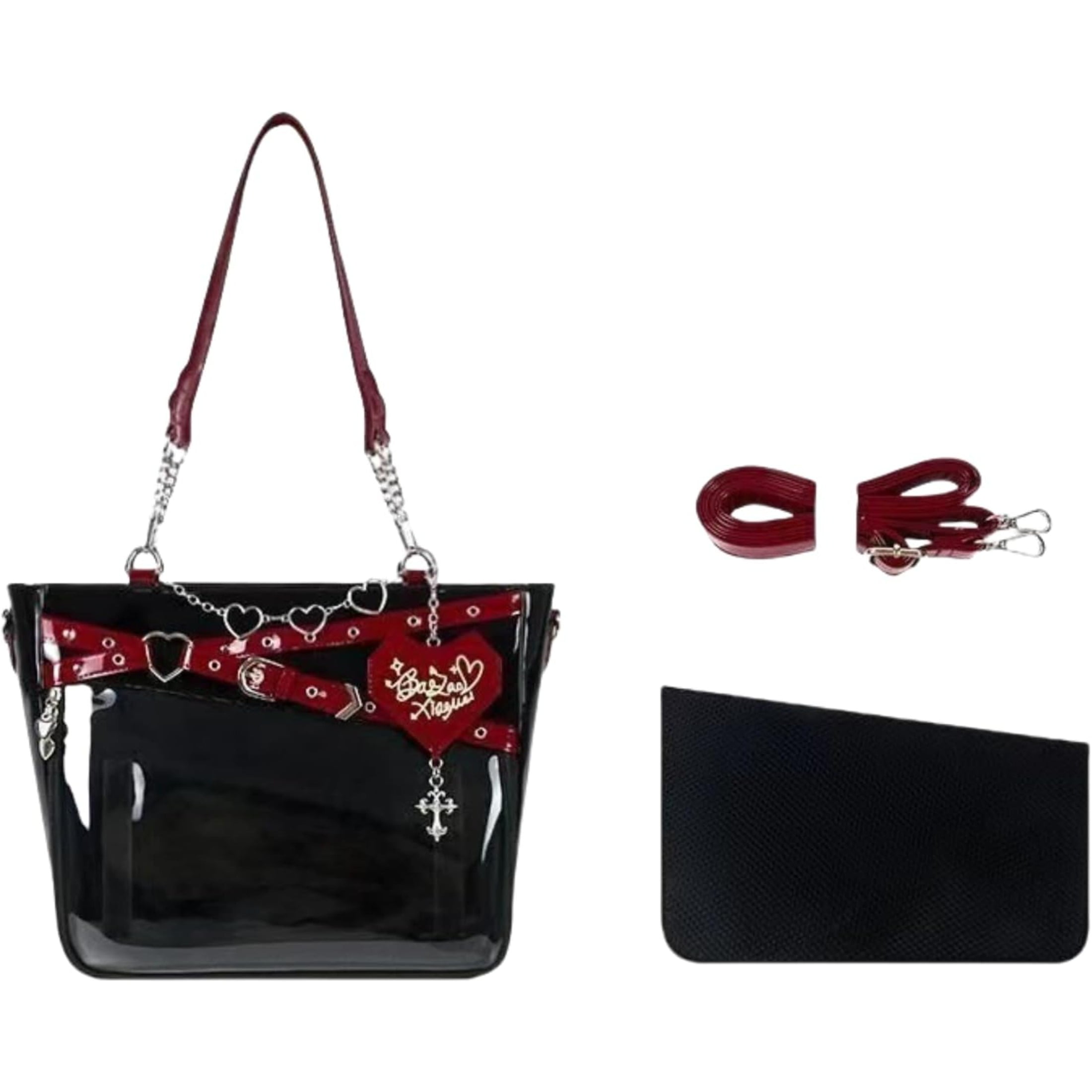 Love-Chains Ita Bag Pins Display Single Shoulder Crossbody Bag PU Leather Big Capacity Handbag Chain Clear Purse with Insert