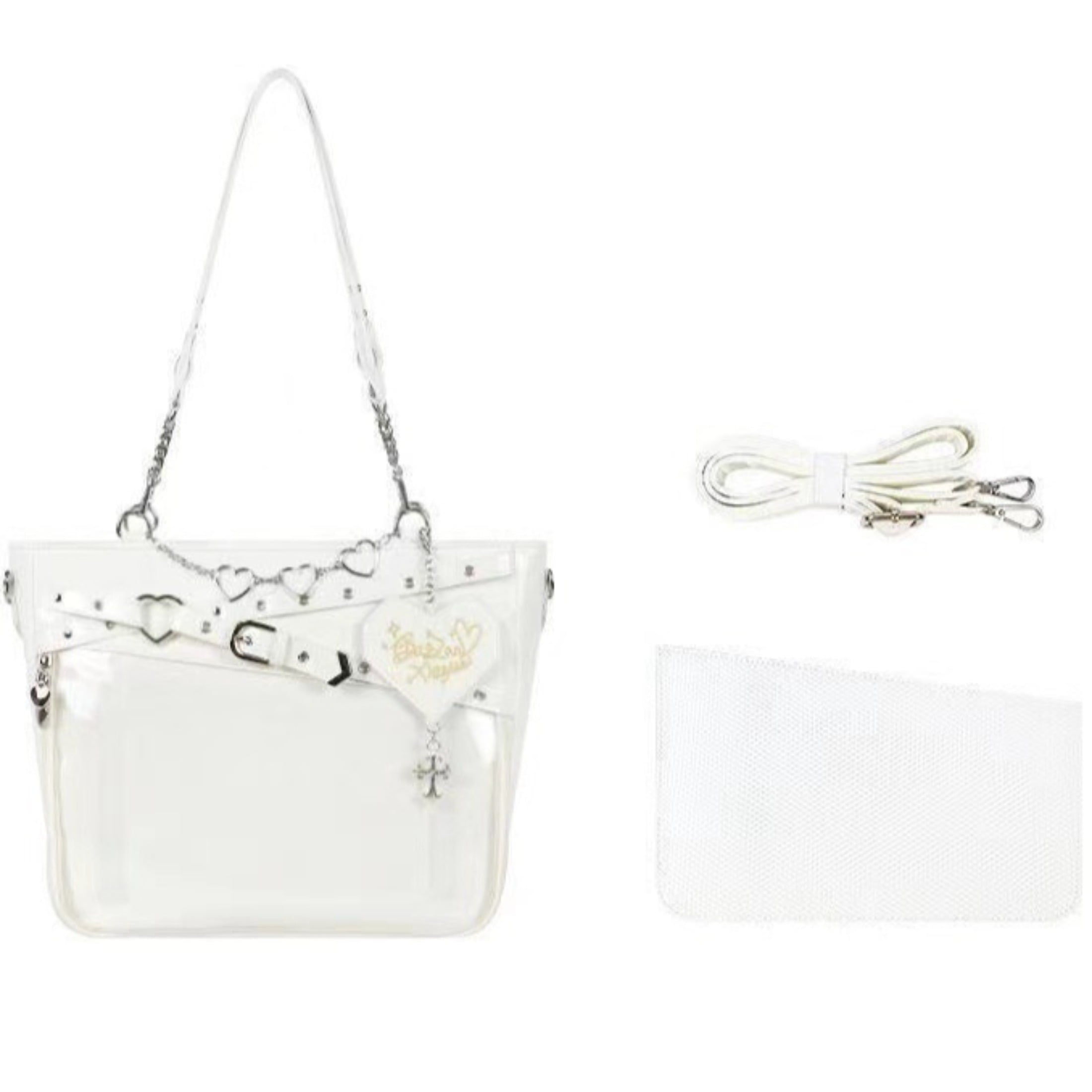Love-Chains Ita Bag Pins Display Single Shoulder Crossbody Bag PU Leather Big Capacity Handbag Chain Clear Purse with Insert
