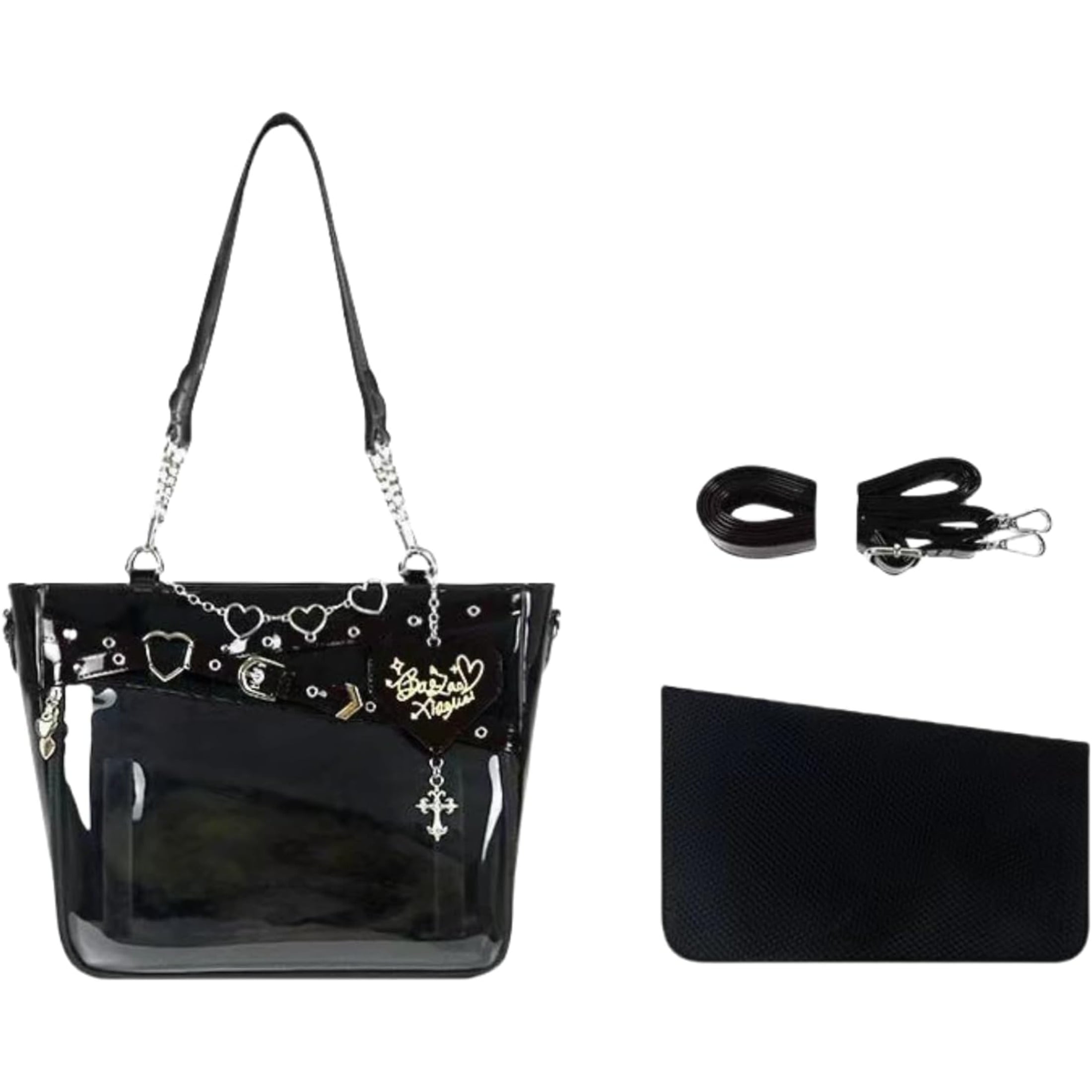 Love-Chains Ita Bag Pins Display Single Shoulder Crossbody Bag PU Leather Big Capacity Handbag Chain Clear Purse with Insert