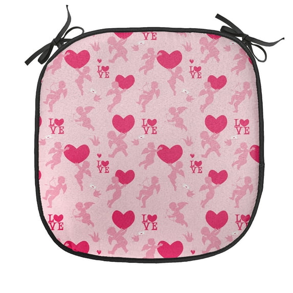 Love Chair Seating Cushion, Pattern with Silhouettes of Angel Heart Bird and Calligraphic Text Love Art Print, Soft Seat Pads for Office with Anti-slip Backing, 16"x16", Rose Pink, by Ambesonne