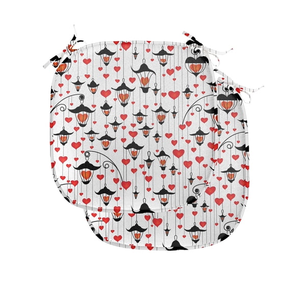 Love Chair Seating Cushion Set of 2, Lanterns and Heart for Valentine's Day Small Lamp Classic Antique, Seat Pads for Office with Anti-slip Backing, 16"x16", Vermilion Scarlet, by Ambesonne