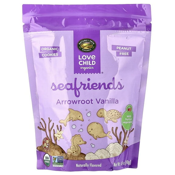 Love Child Organics, Nature's Path, Sea Friends, Arrowroot Vanilla Cookies, 4.9 oz Pack of 3