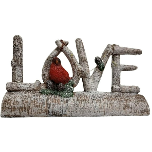 Love Christmas Cardinal LED Lighted Decorative Figurine - Birch Branch Holiday Decoration - Winter Cardinal Theme Seasonal Dcor with Lights - 4" H x 8.25" W - 2088L