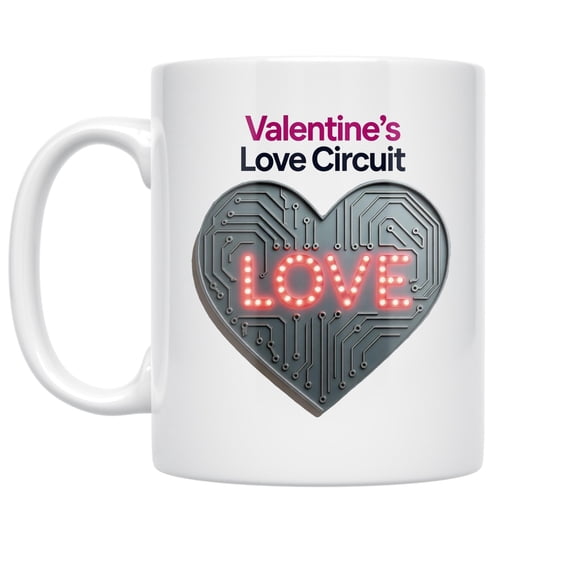 Love Circuit 11 oz Coffee Mug - Neon Heart Design White Ceramic gift