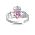 thumbnail image 1 of Love Claddagh Pink Cubic Zirconia Ring Sterling Silver 925 Size 8, 1 of 2