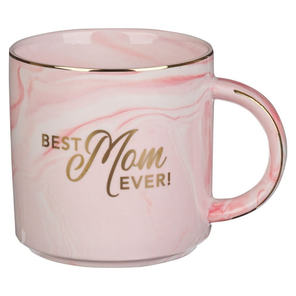 With Love Coffee Mug Best Mom Ever! Pink Marble Swirl Gold Lettering and Rim Accents Inspirational Coffee/Tea Cup for Her Birthday, Mother's Day, Anniversary, All Occasion, Ceramic 13oz