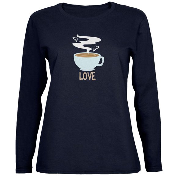 Love Coffee Navy Womens Long Sleeve T-Shirt - 2X-Large