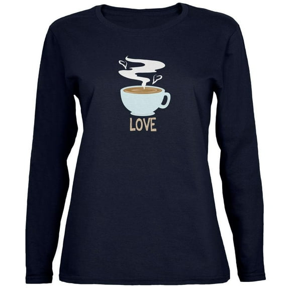 Love Coffee Navy Womens Long Sleeve T-Shirt - Large